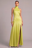 Chartreuse Mermiad High Neck Long Wedding Guest Dress with Slit