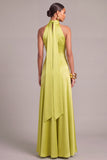 Chartreuse Mermiad High Neck Long Wedding Guest Dress with Slit