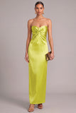 Chartreuse Sheath Strapless Ruched Long Wedding Guest Dress