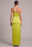 Chartreuse Sheath Strapless Ruched Long Wedding Guest Dress