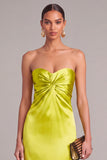 Chartreuse Sheath Strapless Ruched Long Wedding Guest Dress