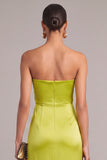 Chartreuse Sheath Strapless Ruched Long Wedding Guest Dress