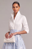 Light Blue A-Line High Neck Jacquad Floral Long Wedding Guest Dress