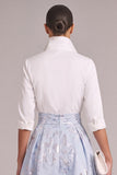 Light Blue A-Line High Neck Jacquad Floral Long Wedding Guest Dress