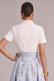 Light Blue A-Line Peak Lapel Jacquard Long Wedding Guest Dress with Bow