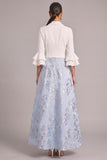 Light Blue Jacquard V-Neck Long A-Line Wedding Guest Dress with Sash