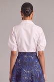 Dark Blue A-Line Collar Neck Puff Sleeves Long Wedding Guest Dress