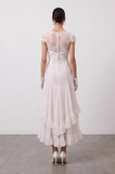 White Floral Ruffled Lace Long Boho Wedding Dress