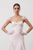 White Floral Ruffled Lace Long Boho Wedding Dress