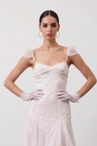 White Floral Ruffled Lace Long Boho Wedding Dress