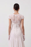 White Floral Ruffled Lace Long Boho Wedding Dress