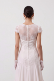 White Floral Ruffled Lace Long Boho Wedding Dress