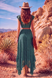 White A Line Sweetheart Flutter Sleeves High-Low Boho Wedding Dress with Belt