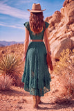 White A Line Sweetheart Flutter Sleeves High-Low Boho Wedding Dress with Belt