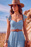 White A Line Sweetheart Flutter Sleeves High-Low Boho Wedding Dress with Belt