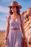 White A Line Sweetheart Flutter Sleeves High-Low Boho Wedding Dress with Belt