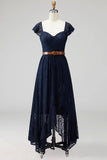 White A Line Sweetheart Flutter Sleeves High-Low Boho Wedding Dress with Belt