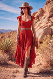 White A Line Sweetheart Flutter Sleeves High-Low Boho Wedding Dress with Belt