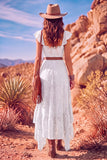 White A Line Sweetheart Flutter Sleeves High-Low Boho Wedding Dress with Belt