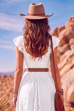 White A Line Sweetheart Flutter Sleeves High-Low Boho Wedding Dress with Belt