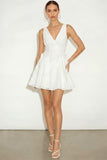 White A Line V Neck Ruched Short Bridal Shower Dress