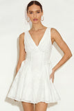 White A Line V Neck Ruched Short Bridal Shower Dress