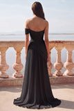 White One Shoulder Ruched Long A-Line Wedding Dress with Slit