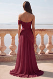 White One Shoulder Ruched Long A-Line Wedding Dress with Slit