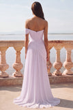 White One Shoulder Ruched Long A-Line Wedding Dress with Slit