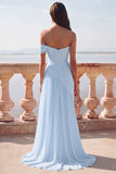 White One Shoulder Ruched Long A-Line Wedding Dress with Slit
