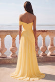 White One Shoulder Ruched Long A-Line Wedding Dress with Slit