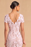 White Floral Lace Sheath V-Neck Midi Rehearsal Dinner Dress with Sleeves