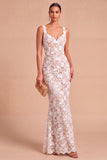 Floral White Lace Thick Straps Mermaid Long Rehearsal Dinner Dress