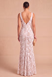 Floral White Lace Thick Straps Mermaid Long Rehearsal Dinner Dress