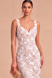 Floral White Lace Thick Straps Mermaid Long Rehearsal Dinner Dress