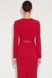 Red Pencil Knee Length Work Dress with Belt