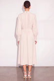 Ivory High Neck Single Breasted Midi Work Dress with Belt