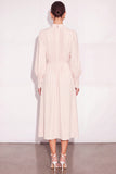 Ivory High Neck Single Breasted Midi Work Dress with Belt