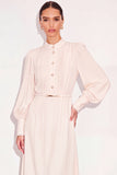 Ivory High Neck Single Breasted Midi Work Dress with Belt