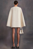 White V-Neck Double Breasted Short Work Dress with Belt