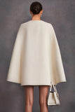 White V-Neck Double Breasted Short Work Dress with Belt