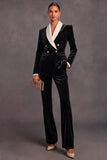 Brown Velvet Shawl Lapel Double Breasted 2 Piece Women Suits with Sleeves