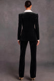 Brown Velvet Shawl Lapel Double Breasted 2 Piece Women Suits with Sleeves