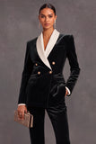 Brown Velvet Shawl Lapel Double Breasted 2 Piece Women Suits with Sleeves