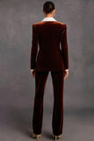Brown Velvet Shawl Lapel Double Breasted 2 Piece Women Suits with Sleeves