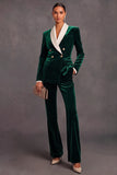 Brown Velvet Shawl Lapel Double Breasted 2 Piece Women Suits with Sleeves