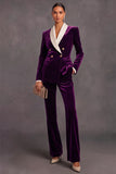 Brown Velvet Shawl Lapel Double Breasted 2 Piece Women Suits with Sleeves