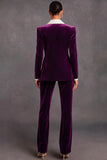 Brown Velvet Shawl Lapel Double Breasted 2 Piece Women Suits with Sleeves