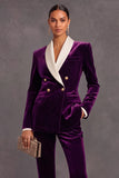 Brown Velvet Shawl Lapel Double Breasted 2 Piece Women Suits with Sleeves
