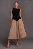 Black A-Line Tulle Boat Neck Midi Work Dress with Belt